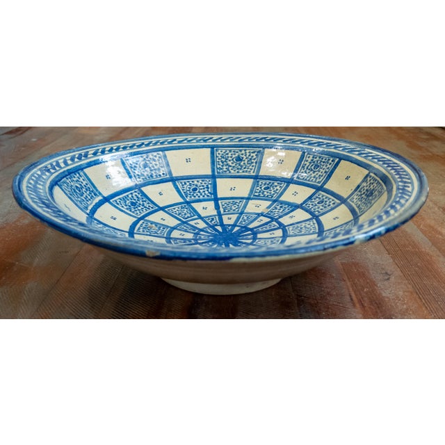 Ceramic 20th Century Moroccan Blue and White Fassi Pottery Wall Charger Bowl For Sale - Image 7 of 12