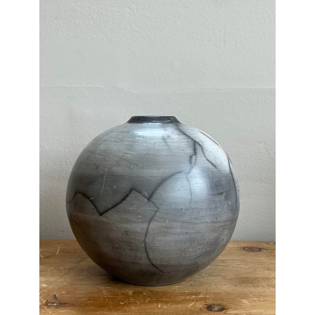 Vintage Original Raku Fired Studio Pottery Vase For Sale - Image 4 of 12