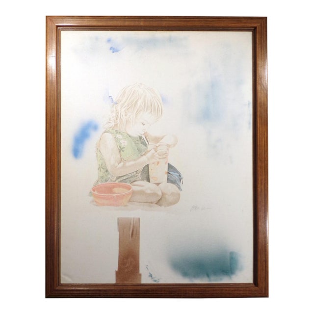David Peter Ramos Untitled Original Drawing & Painting on Canvas Little Girl For Sale