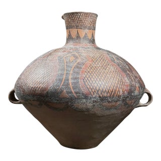 Ancient Monumental Folk Art Majiayao Hand Painted Terracotta Jar For Sale