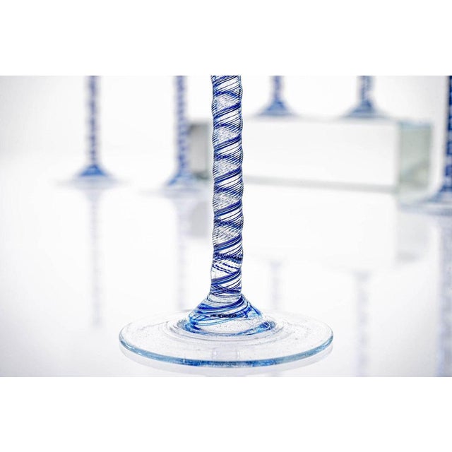 Cobalto and Pulegoso Murano Glass with Twisted Stems from Cenedese, 1950s, Set of 6 For Sale - Image 8 of 18