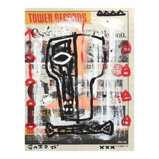 Spinhead - Abstract Figurative Graffiti Street Art Acrylic Painting on Newspaper by Gary John For Sale