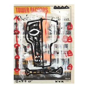 Spinhead - Abstract Figurative Graffiti Street Art Acrylic Painting on Newspaper by Gary John