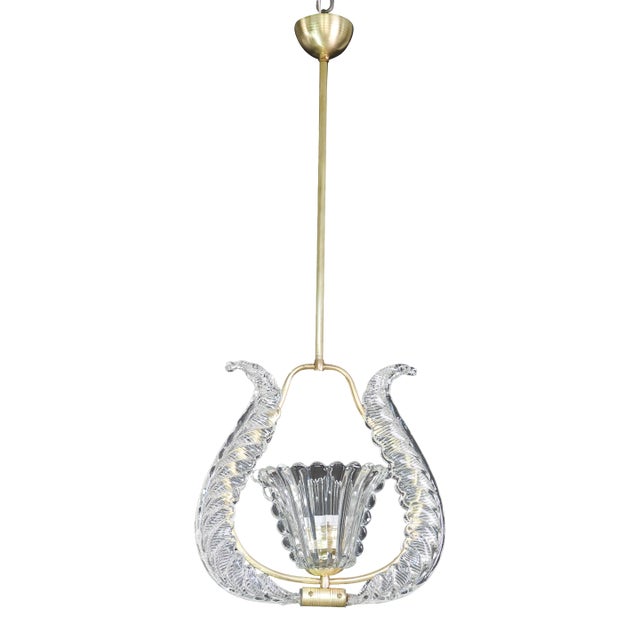 Charming Murano Glass Art Deco Pendant Chandelier by Ercole Barovier, 1940s For Sale