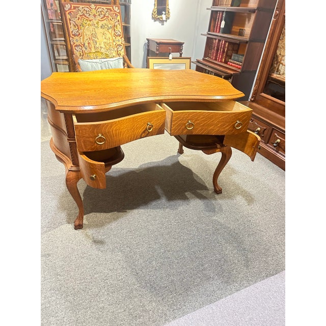 Early 1900s Quarter Sawn Oak Ladies Desk For Sale - Image 10 of 10