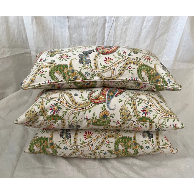 Set of 3 Paisley/Floral Print Decor Pillows. Feather/Down filled, zip closure. Love the bright colors of the green, blue...