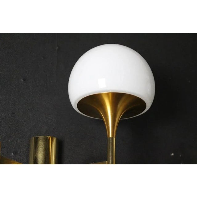 Mid-Century Modern Sconces in Brass & White Glass by Sciolari for Stilnovo, 1960s, Set of 2 For Sale - Image 6 of 13
