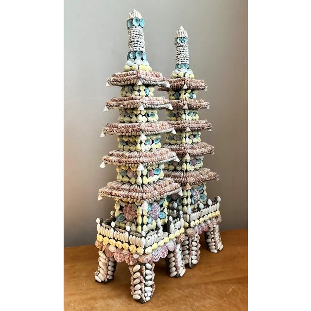 Vintage Shell Encrusted Pagodas - A Pair For Sale - Image 4 of 12