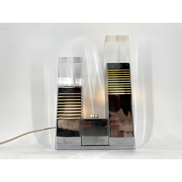 Vintage Chrome and Acrylic Glass Table Lamp attributed to Gaetano Missaglia, 1970s For Sale - Image 12 of 13
