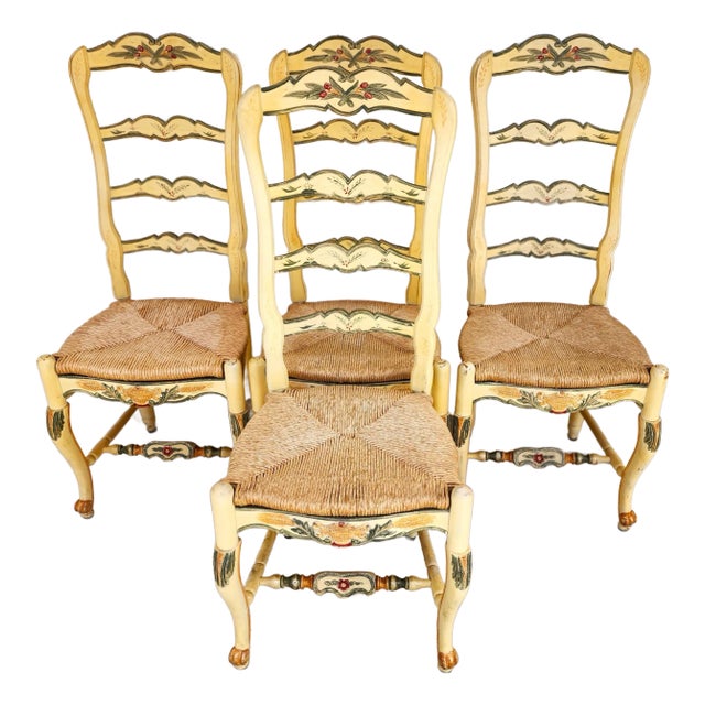 Habersham French Country Dining Chairs Rush Hand Painted For Sale