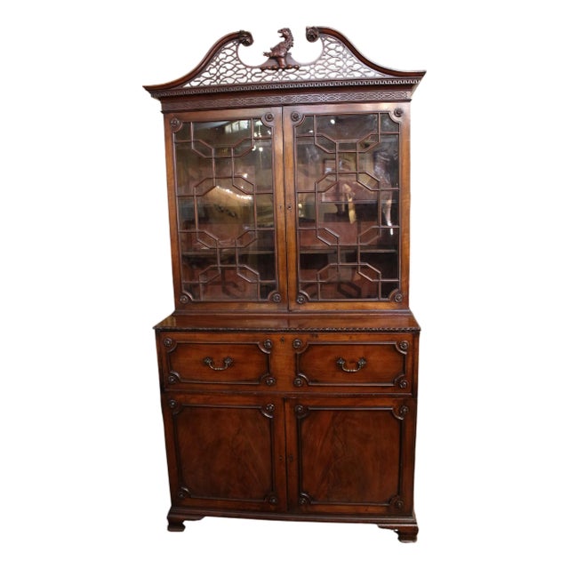 C. 1780 English Armorial Crested Secretaire Bookcase For Sale