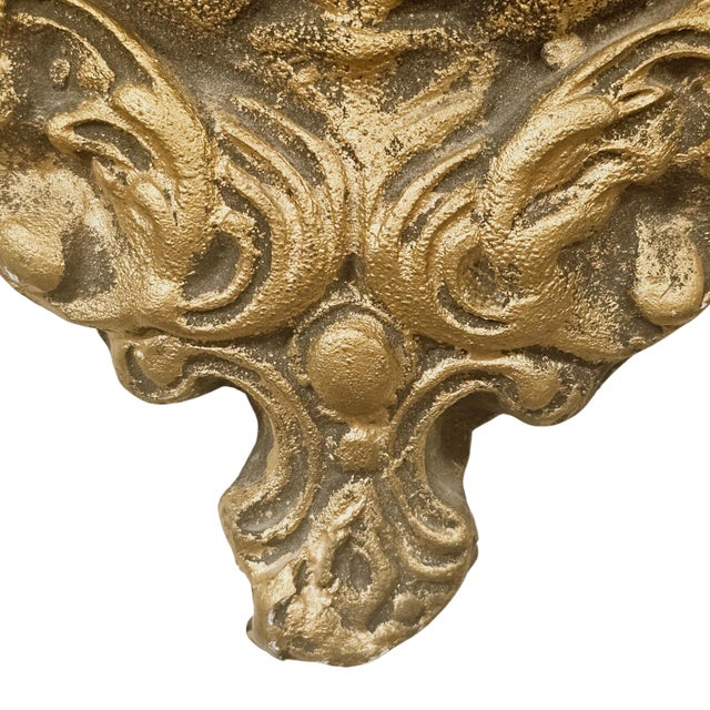 Sculpture Materials 1978 Italian Gilt Chalkware Putti Wall Pocket, Baroque Revival For Sale - Image 7 of 12