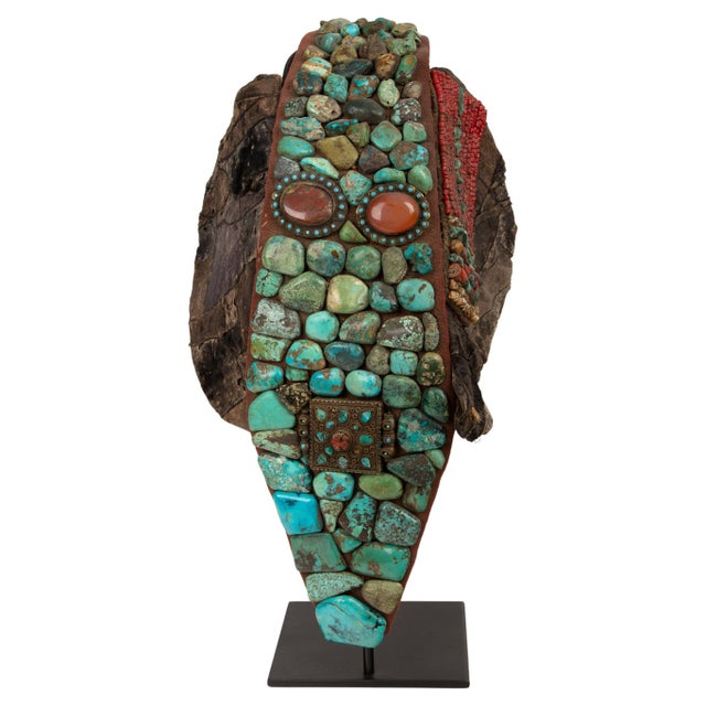 Vintage Tibetan headdress: Measures:11" x 12" x H 21". Weighs 10 LBS.
