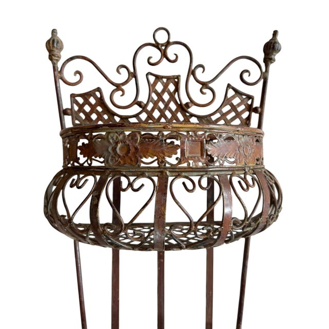 Metal Vintage Wall Basket With Scrolling Details and Three Hooks For Sale - Image 7 of 7