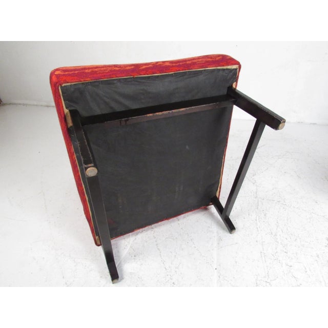 Pair of button-tufted slipper chairs on espresso colored frames with loose lumbar pillows Attributed to Edward Wormley for...