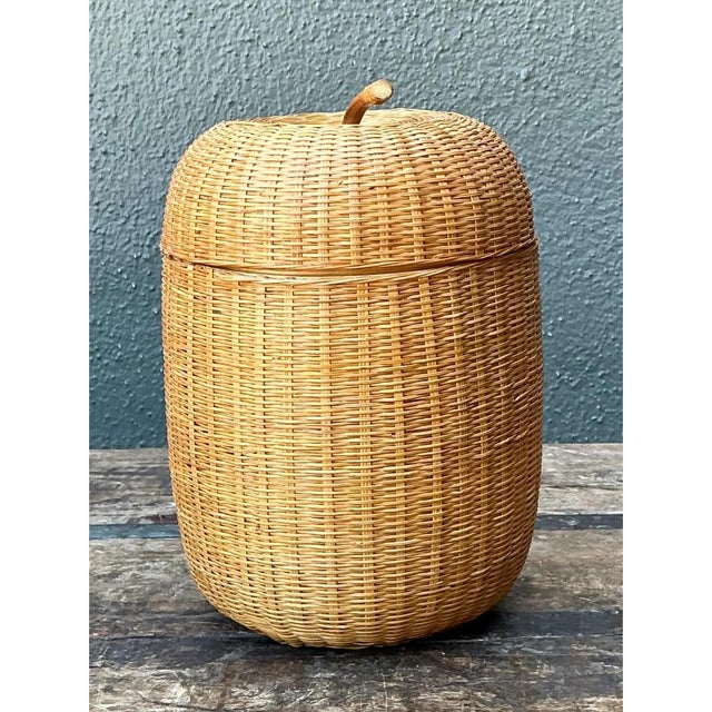Vintage Woven Rattan Lidded Basket For Sale In West Palm - Image 6 of 12