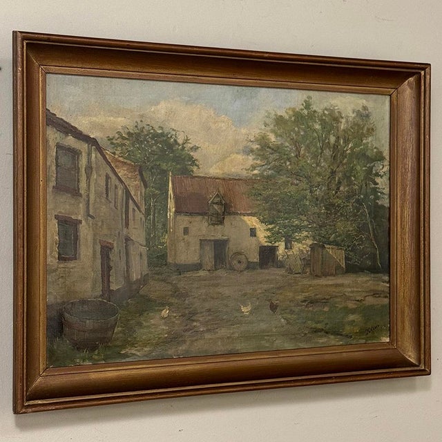 Framed Oil Painting on Canvas Signed Klein 'Country Farmhouse' For Sale - Image 4 of 16