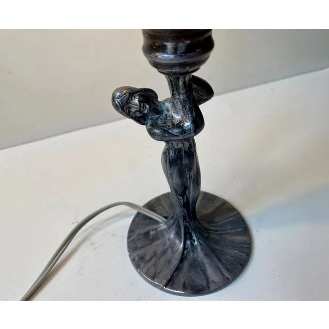Metal Art Deco French Table Lamp in Pewter, 1930s For Sale - Image 7 of 9
