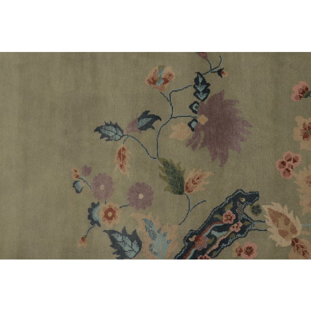 Rug & Kilim’s Chinese Art Deco Inspired Rug, Light Green and Blue With Florals For Sale In New York - Image 6 of 8