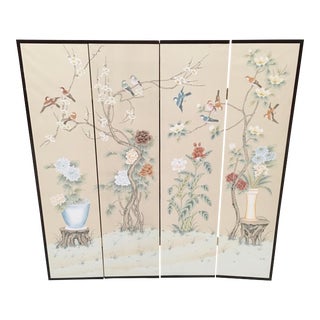 Midcentury Chinoiserie 4-Panel Folding Screen From Hong Kong For Sale