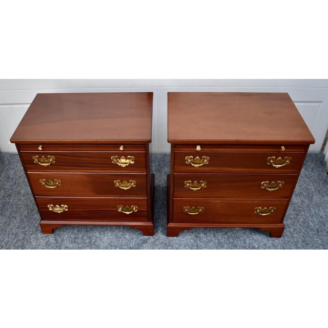 Vintage Pair Mahogany Nightstands Chippendale Chests With Pull Out For Sale - Image 12 of 18