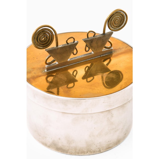 Scandinavian Modern Jar in Brass and Pewter attributed to Ivar Ålenius-Björk, 1940s For Sale - Image 3 of 8
