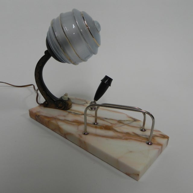 Art Deco Marble, Glass, and Steel Desk Lamp with Pen and Letter Holder, 1930s For Sale - Image 16 of 18