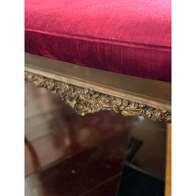 Ruby Merlot 2p Import French Silk Velvet Fabric Vintage Settee Sofa + Bench Set For Sale - Image 10 of 12