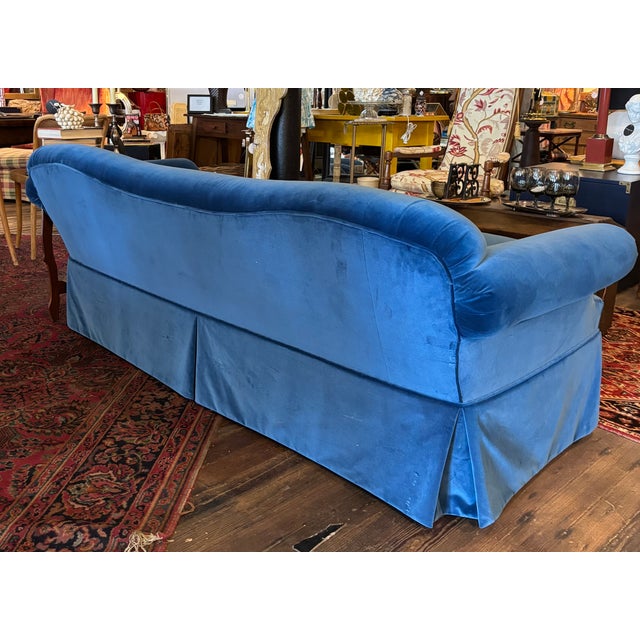 Textile Vintage Velvet Cobalt Blue Sofa For Sale - Image 7 of 10