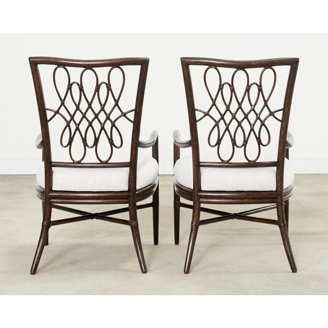 Set of Four Barbara Barry Rattan Script Dining Chairs For Sale - Image 9 of 18