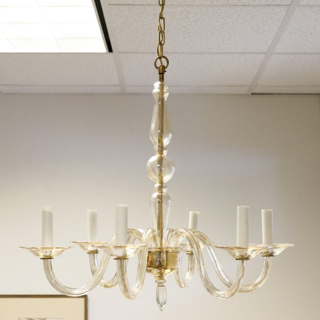 Champagne Colored Six-Light Murano Chandelier For Sale - Image 12 of 13