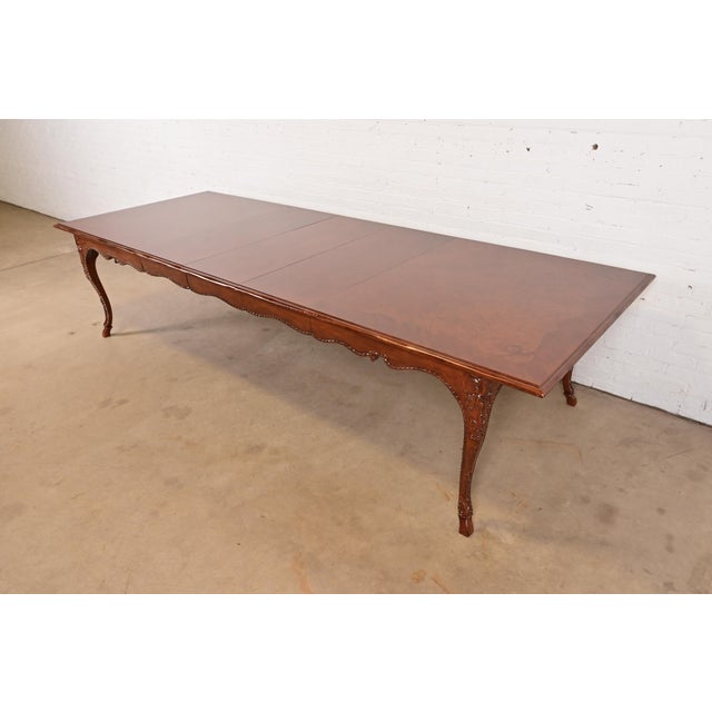 Baker Furniture French Provincial Louis XV Cherry and Burl Wood Extension Dining Table, Newly Refinished For Sale - Image 13 of 13