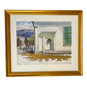 Signed E. Tomasiewicz Watercolor Painting New England Winter House Landscape