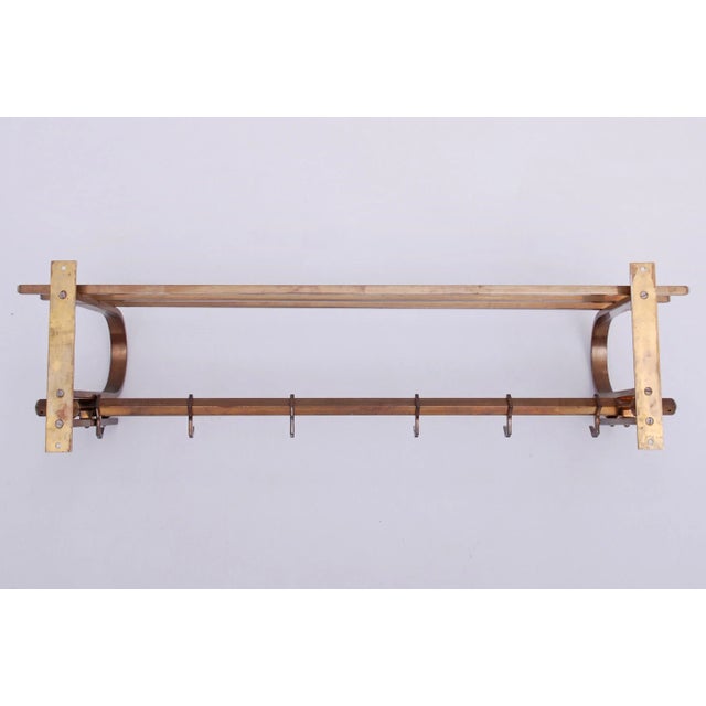 Bauhaus Art Deco Bauhaus Brass Wall Coat Rack with Hat Shelf and 5 Hooks, 1890s For Sale - Image 3 of 8