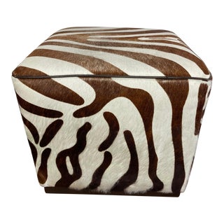 Contemporary Lillian August Zebra Print Cowhide Footstool For Sale