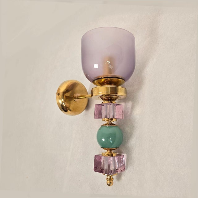 Mid-Century Modern 1990s Purple and Green Murano Glass Sconces - a Pair For Sale - Image 3 of 11