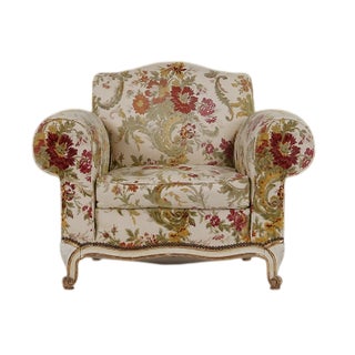 Sculptural Lounge Armchair with Floral Upholstery, France, 1950s For Sale