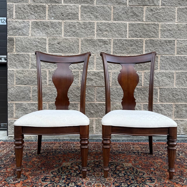 Wood 2000s Pennsylvania House Cortland Manor Collection Traditional Regency Cherry Sleigh Back Dining Chairs - A Pair For Sale - Image 7 of 17