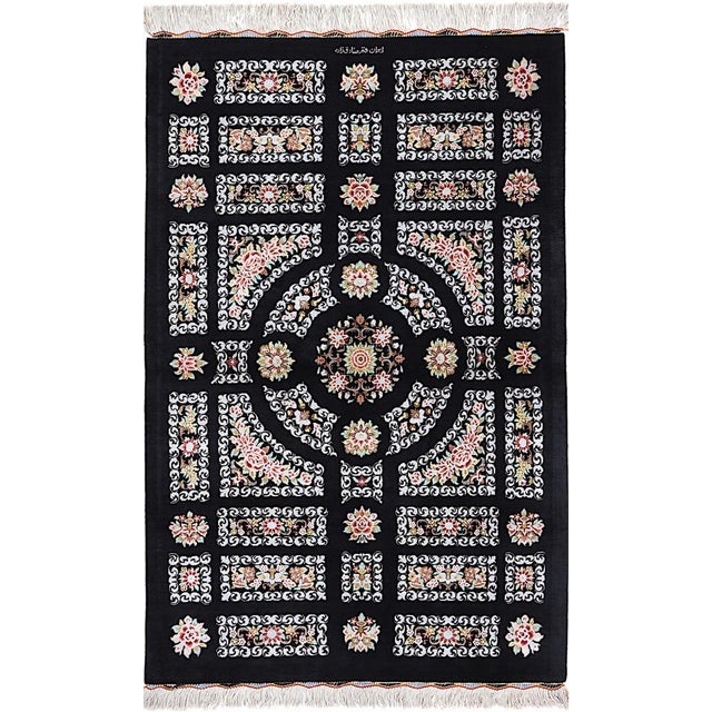 Black Ghom Silk Rug in Black For Sale - Image 8 of 15