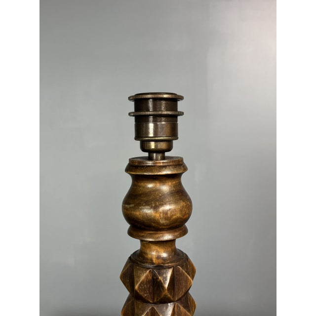 Charles Dudouyt Brutalist French Wood Turned Table Lamp by Charles Dudouyt, 1940s For Sale - Image 4 of 9
