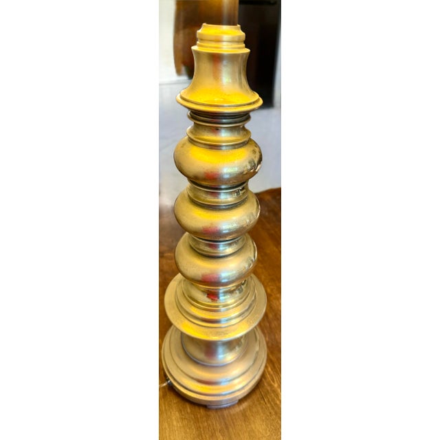Mid 20th Century Brass Toned Turned Lamp For Sale - Image 10 of 10