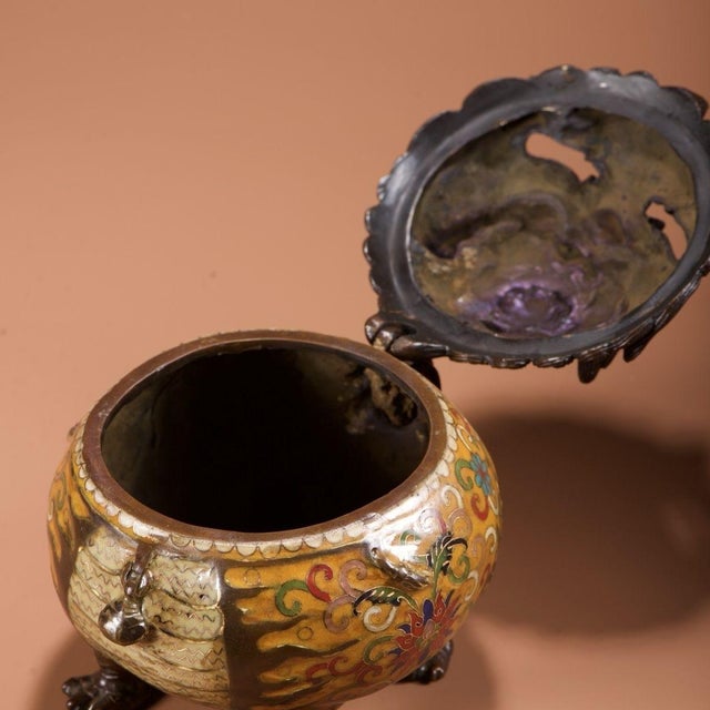 Late 19th Century Late 19th Century Cloisonné Enamel Censer With Pixiu Lid, 1.38kg For Sale - Image 5 of 9