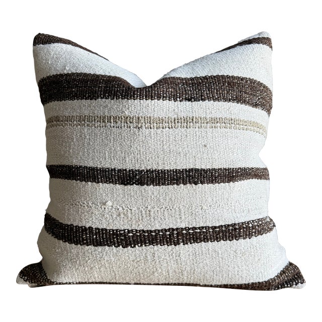 Vintage Rug Pillow Cover With Stripes For Sale