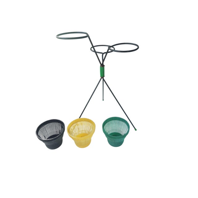 Vintage Tripod Plant Stand with Three Lotusouple Planters, 1960s For Sale - Image 6 of 18