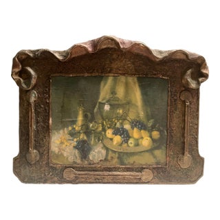 19th Century French Still Life Oil Painting on Ornate Carved Wood, Signed. For Sale