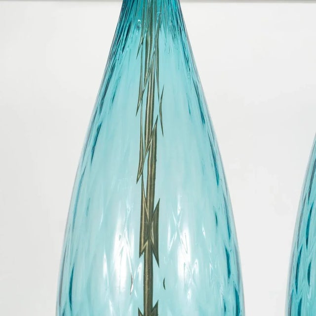 Mid-Century Modern Vintage Pair of Pale Blue Murano Glass Lamps For Sale - Image 3 of 6