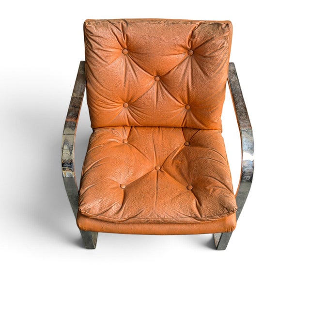 Late 20th Century Vintage Chrome-Finish Steel Cantilever Lounge Chair in Orange Vinyl For Sale - Image 5 of 9