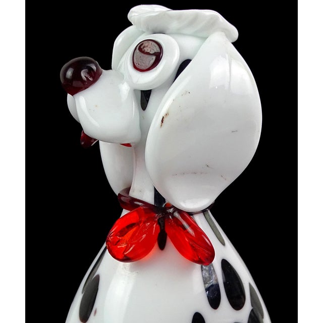 Beautiful and very cute, vintage Murano hand blown white and black spots Italian art glass puppy dog figure / sculpture....