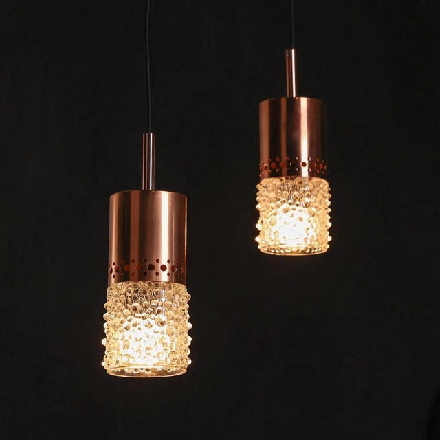 Copper and Bubble Glass Pendant Lights from VEB Narva Leuchten, 1970s, Set of 2 For Sale - Image 9 of 18