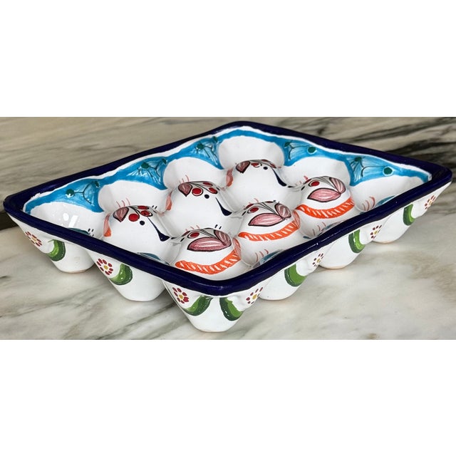 Hand painted and glazed in the Talavera style clay pottery, we are proud to present this stylish vintage Mexican egg dish....